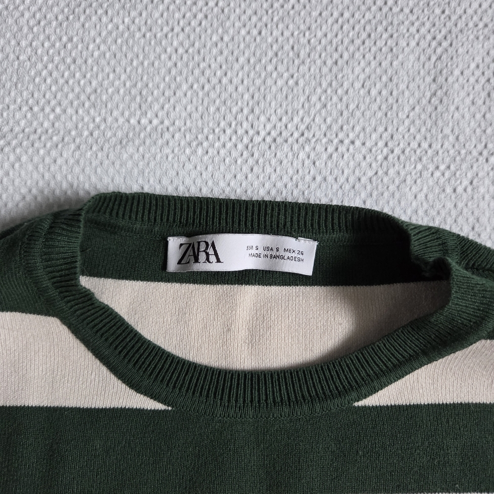 Zara Green and Cream Striped Long Sleeve Top - Picture 3 of 4